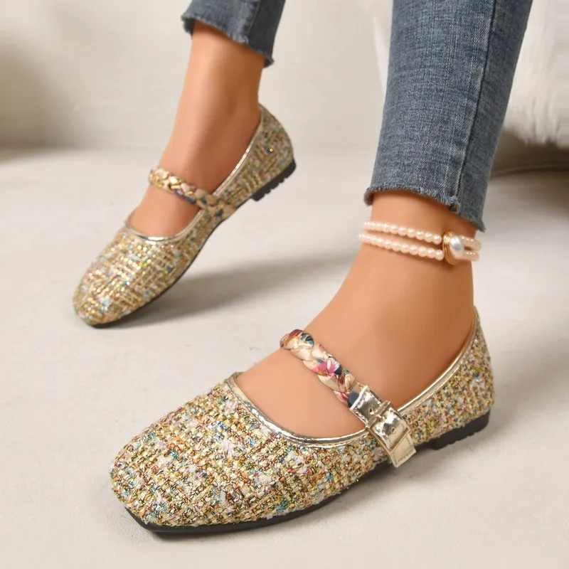Women's 2026 Autumn New Versatile One Buckle Square Toe Flat Bottom Versatile Single Shoes