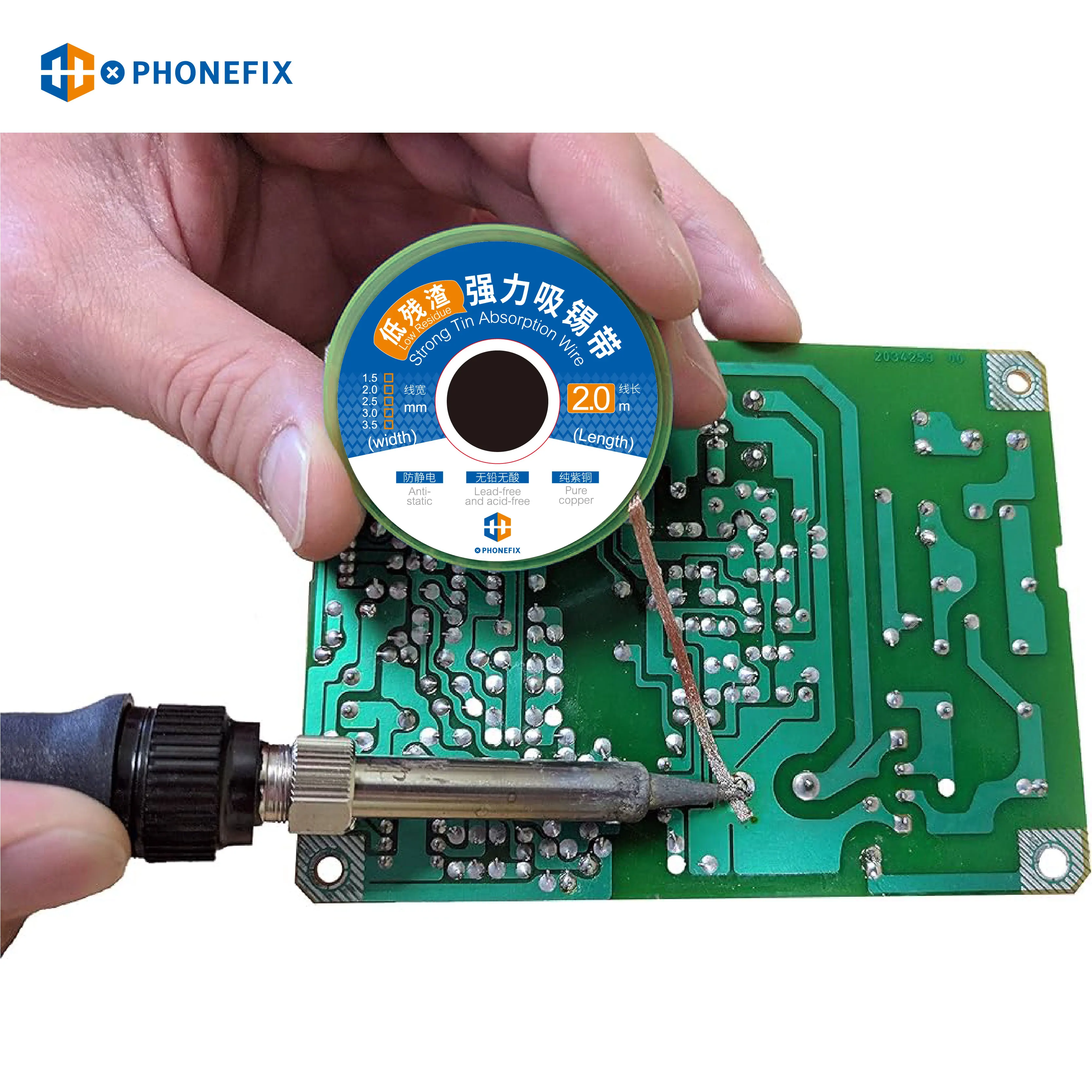 PHONEFIX 납땜 제거 브레이드 용접 납땜 제거기, 심지 와이어 리드 코드 플럭스 PCB 수리, 1.5-3.5mm 너비, 2M 길이, 1 개, 3 개, 5 개, 10 개