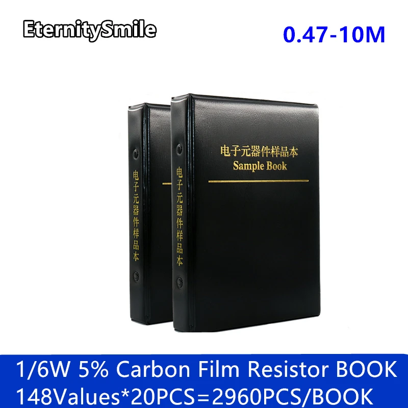 

1/6W 5% 1R~1M Carbon Film 148valuesX20pcs=2960pcs Assorted Resistor Kit Pack Sample Book