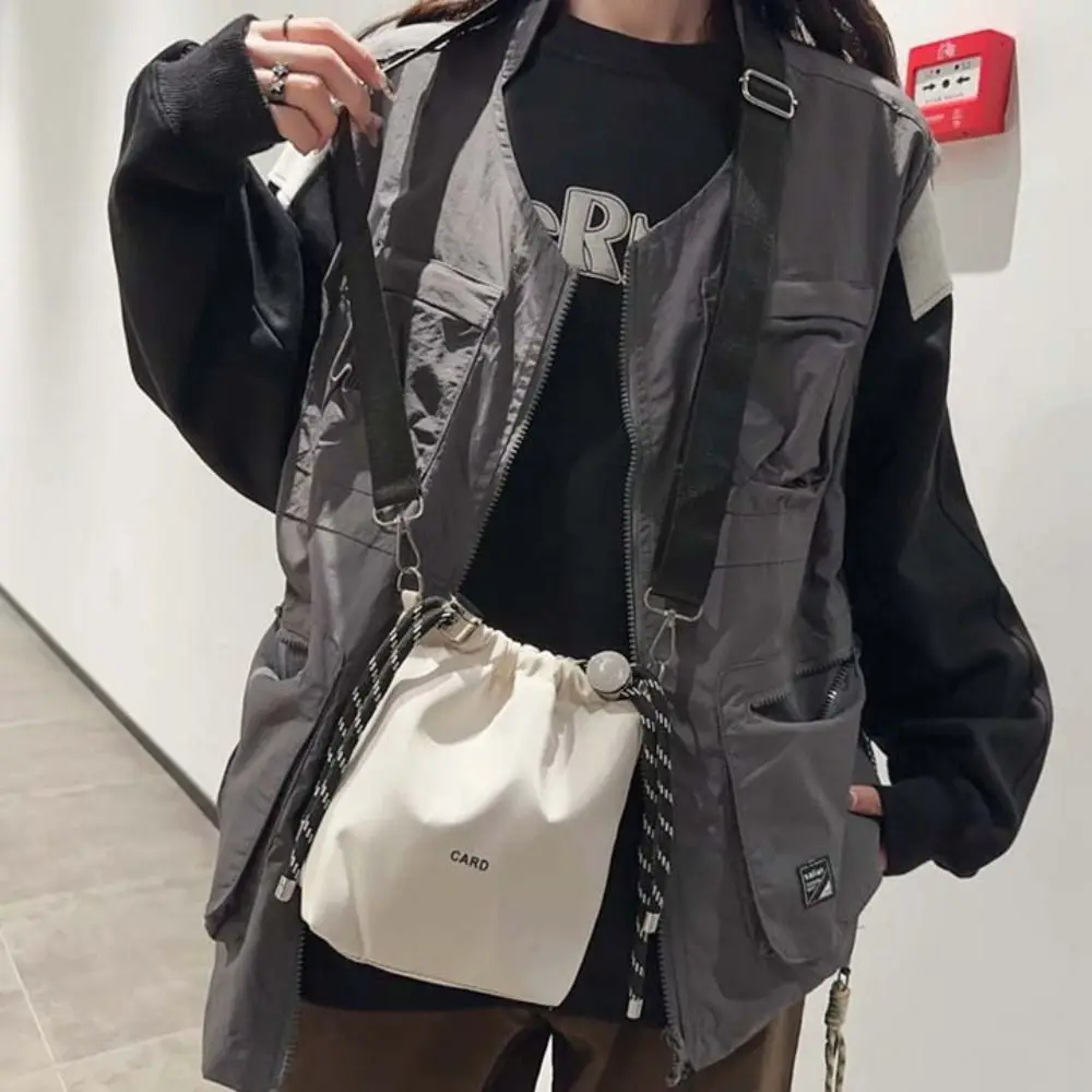 

Korean Style Black Drawstring Bucket Bag Single-shouldered Nylon INS Shoulder Bag Luxury Portable Fashion Crossbody Bags Outdoor