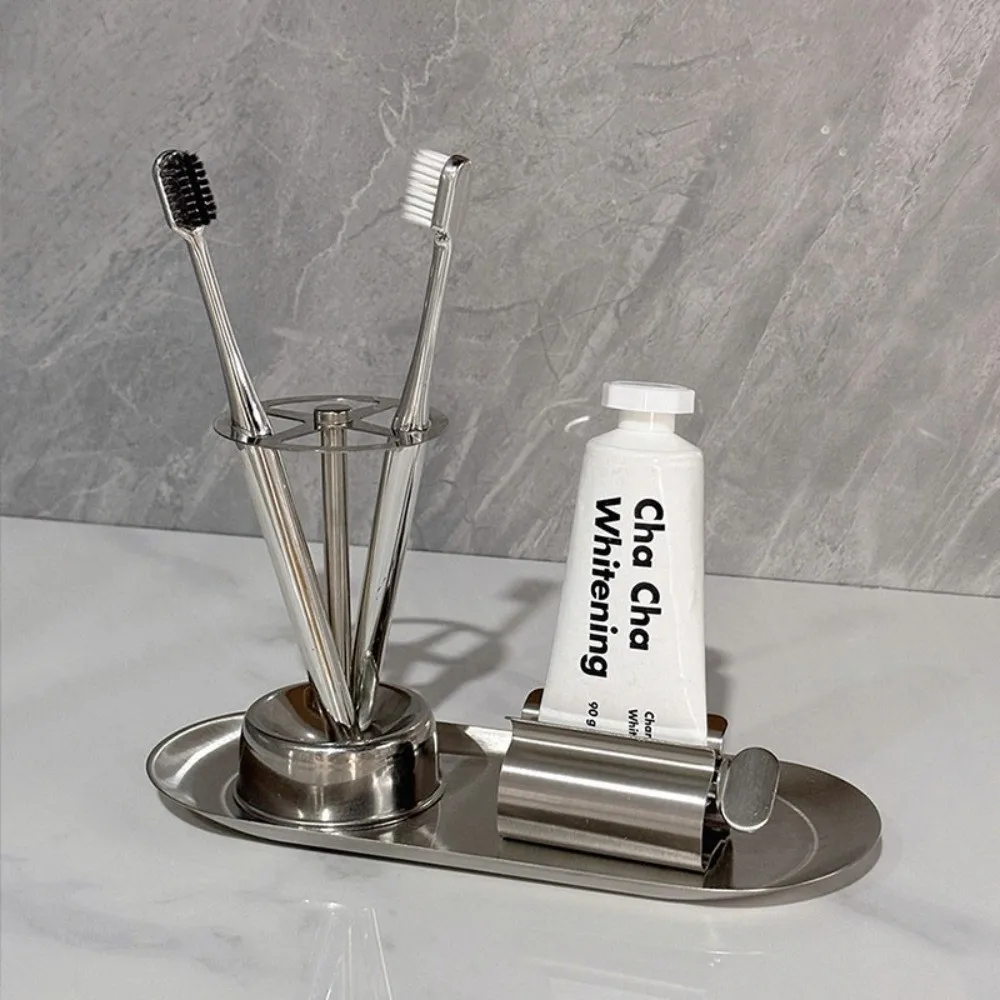 3pcs/Set Stainless Steel Toothbrush Holder Space Saving Multi-Functional Toothpaste Rack Rustproof Toothbrush Shelf