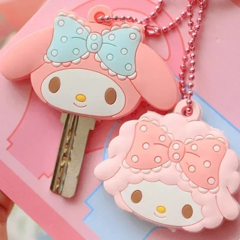 New Sanrio Kawaii Hello Kitty Silicone Key Dustproof Protective Cover Cartoon My Melody Keychain Portable Anti-lost Gift