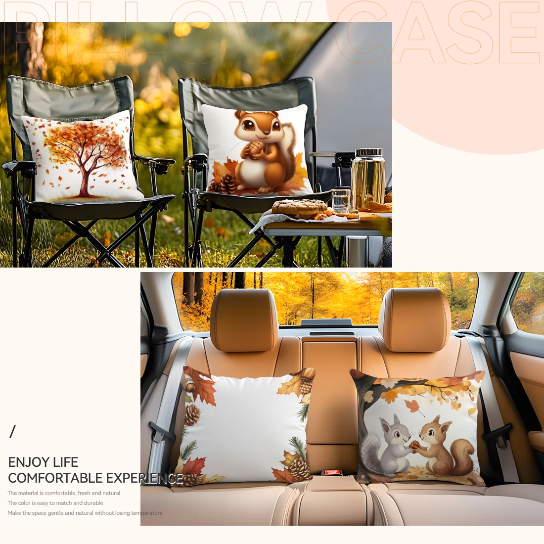 Autumn Squirrel Leaves Pillowcase Printed Polyester 45x45cm Throw Pillowcover Decorative Sofa Cushion Pillowslip Home Decor