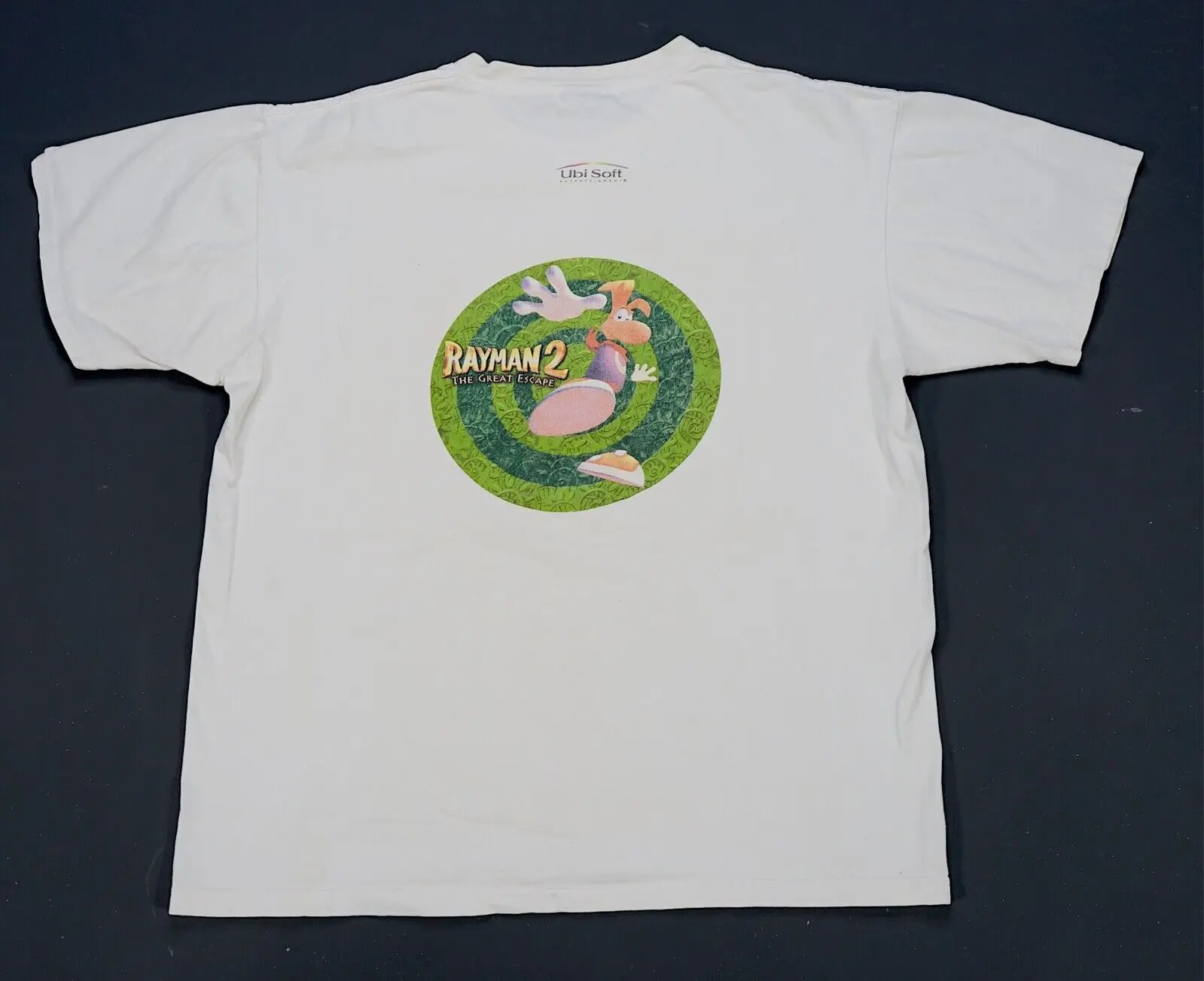 Rare VTG Rayman 2 The Great Escape 1999 Ubisoft videogioco Promo T Shirt anni \'90 L maniche lunghe o corte