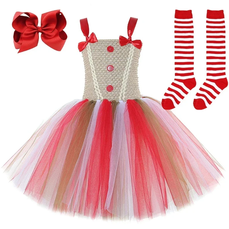 Cookie Ginger Man Outfit Gingerbread Man Costumes for Girls Christmas Ballet Tutus Dress for Kids Children Xmas New Year Clothes