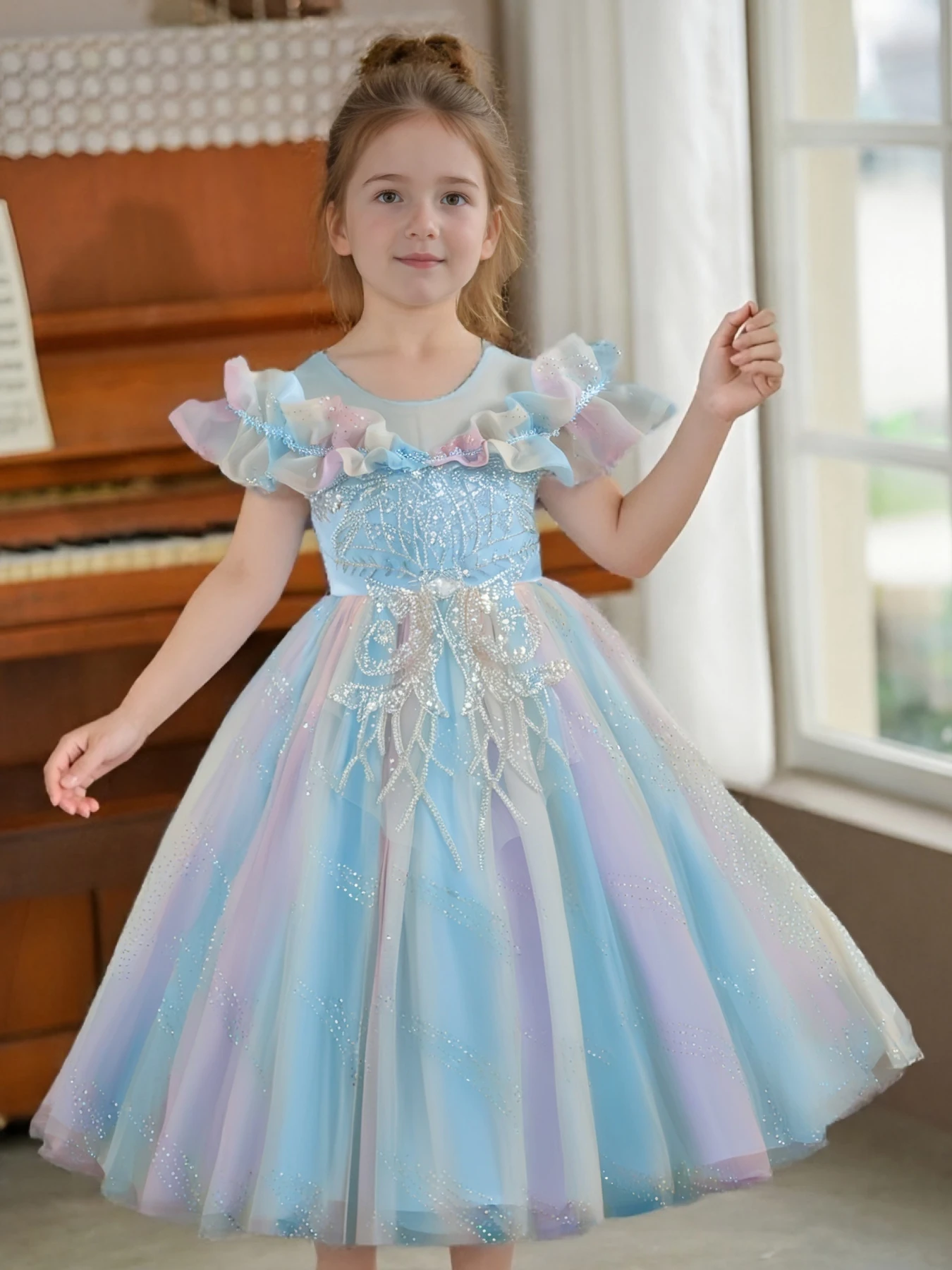 Robe de princesse haut de gamme pour filles, pour mariage, spectacles d'anniversaire, jupe déroutante, vêtements mignons à fleurs pour filles, robe de fête
