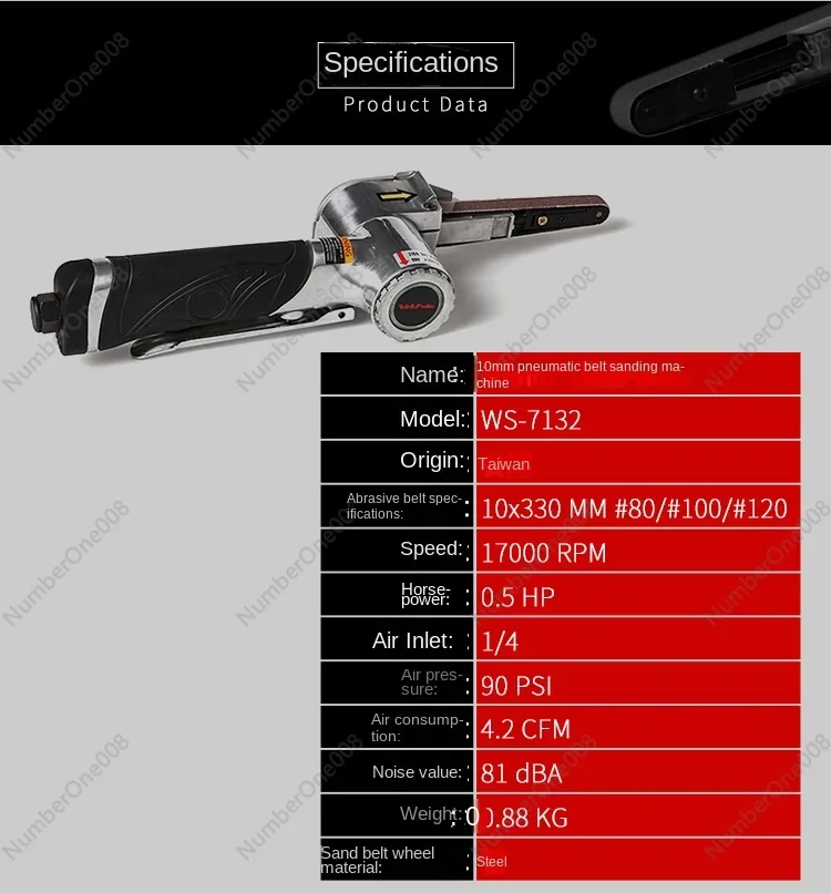 Handheld Small Pneumatic Belt Sander 10 Mmx330 Pneumatic Abrasive Band Girdle Grinding Machine Tool WS-7132