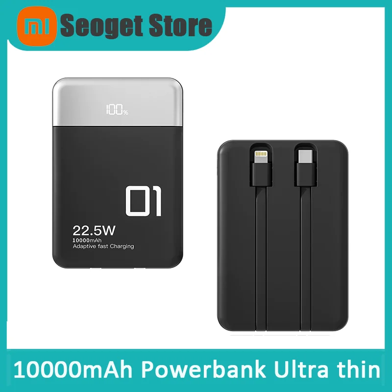 

Ultra Thin 10000mAh Power Bank 22.5W Max Large Capacity Fast Charging Built-in Cable Compact Portable Mobile Power Bank