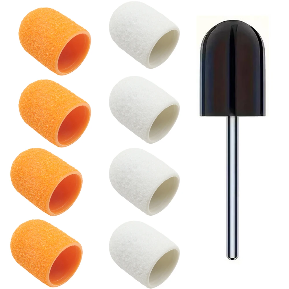 10개입 13mm 오렌지 화이트 네일 샌딩 캡, 발 각질 제거용 네일 드릴 비트 포함, 매니큐어 페디큐어 네일 폴리쉬