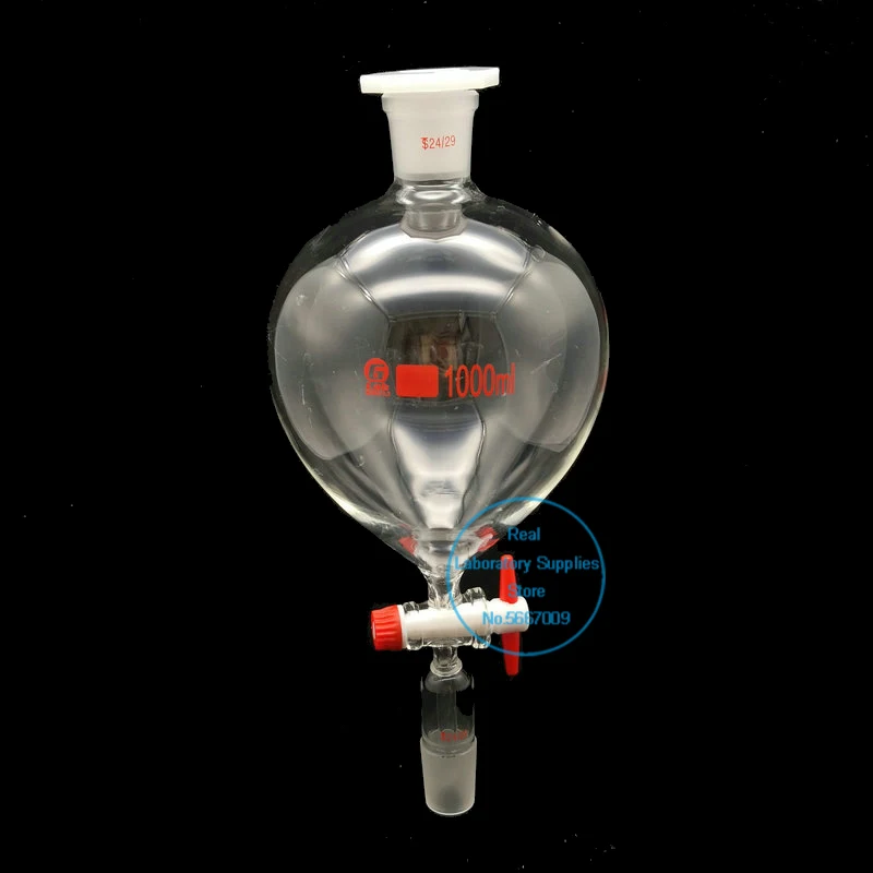 1PCS 25ml To 1000ml 19# 24# Ball-shaped Clear Lab  Ground-in Mouth Glass Separating Funnel with PTFE Piston