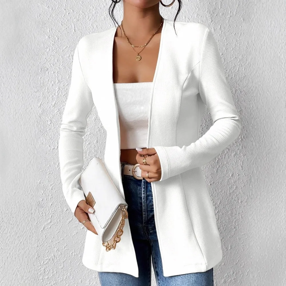 جديد المرأة خندق السترة معطف سليم صالح الخامس الرقبة لا زر سترة طويلة غير رسمية للنساء مكتب العمل ملابس الحفلات Y2k الملابس #2