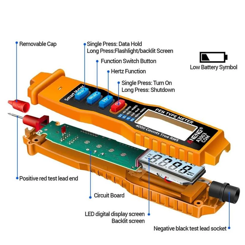 ANENG A3003 professional digital multimeter 4000 readings intelligent contactless voltage indicator AC/DC Hz Capacitance Testers