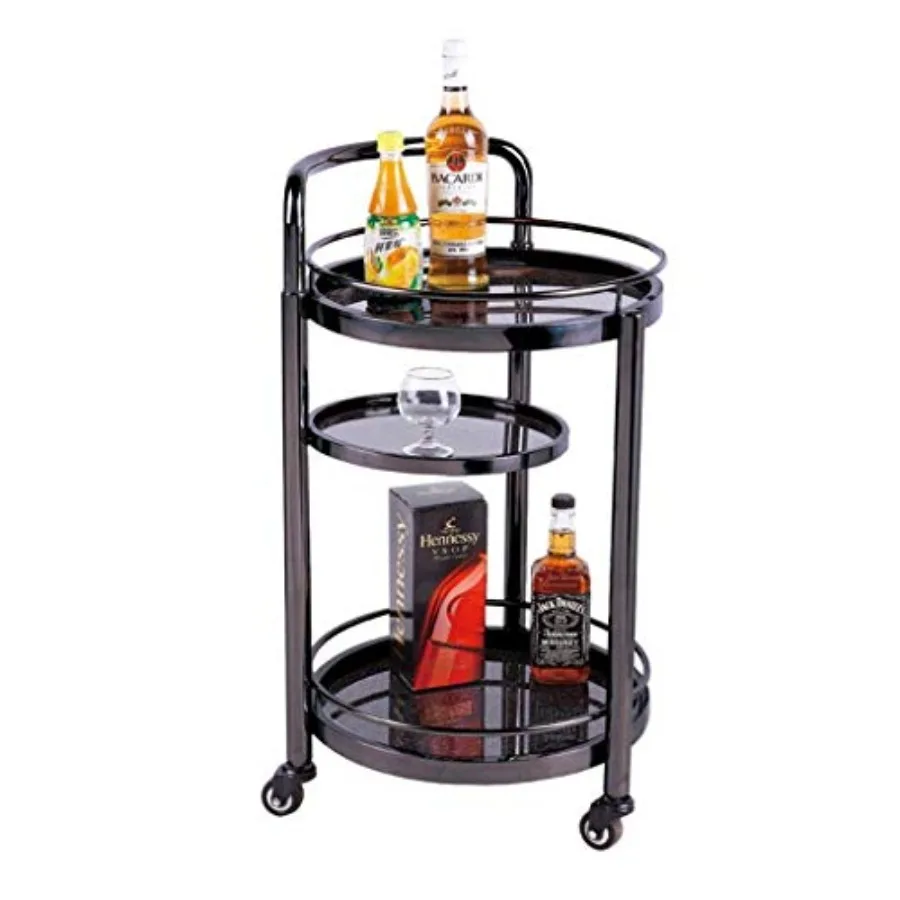 

Multi Functional Trolley Cart with Three Floors Solid Wood/Glass Wine Storage Stainless Steel Rolling Dining Cart for Hotel Ser