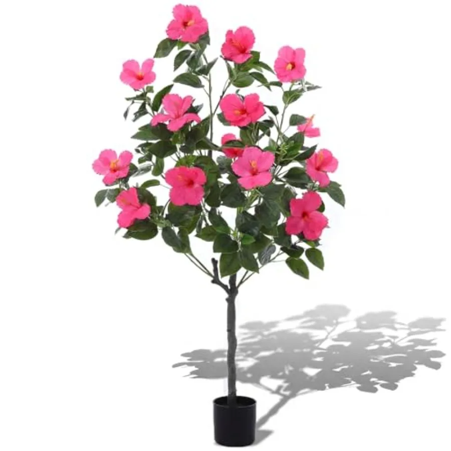 

1 Pack 4 Feet Artificial Hibiscus Tree Fake with 14 Flowers Hibiscus Tree with Base Silk Faux Flowers Realistic Plant for Front