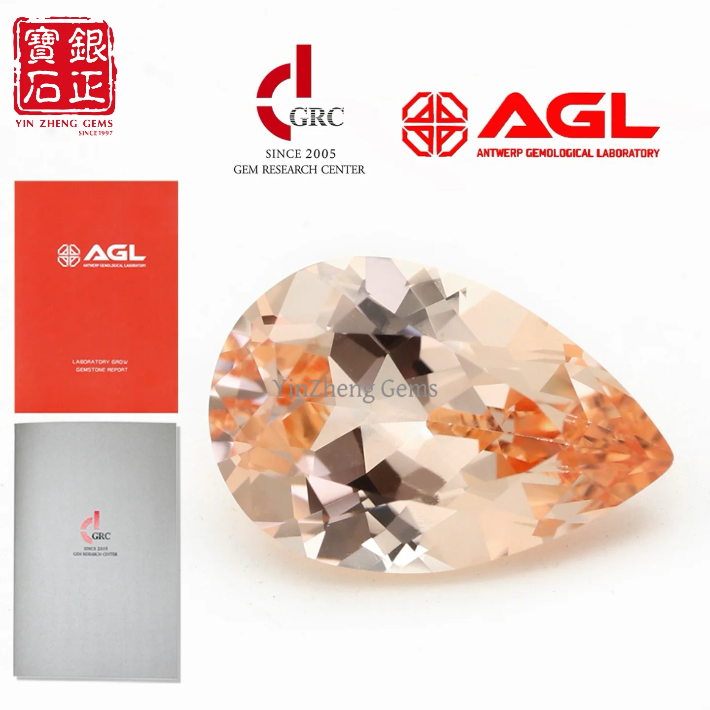 

YinZheng Pear Flame Melted Morgan Orange Color Sapphire Provide AGL Certificate Synthetic Cultivate Sapphire