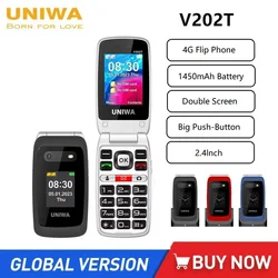 UNIWA V202T 4G teléfono con tapa botón grande para teléfono móvil de personas mayores pantalla de 2,4 pulgadas 1450mAh con botón de llamada de emergencia versión Global