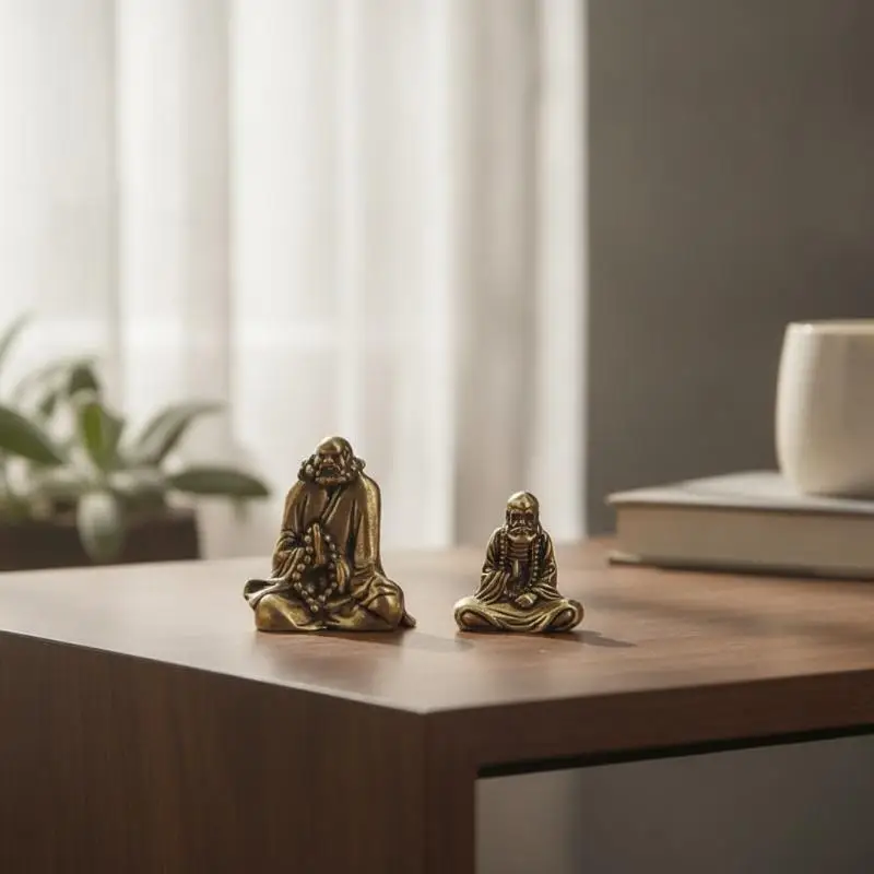 Vintage Brass Zen Meditation Figurine Hand-Cast Antique Tea Pet For Desk, Tea Table & Mindful Space Decor