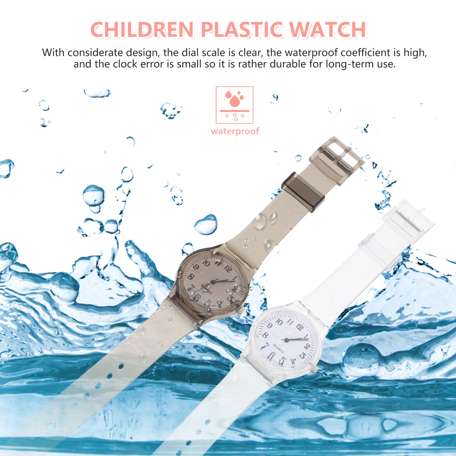

2Pcs Children Waterproof Watch Kids Plastic Wristwatch Durable Stylish Classic Gift for Students Exercise Kids Watches