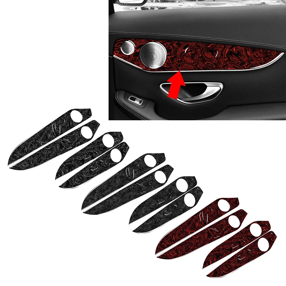 4Pcs Car Interior Door Panel Cover Trim For Benz C Class W205 2014-2021 GLC Class X253 2016-21 ABS+Epoxy Coating(Soft)