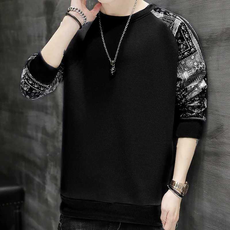 

Spring Casual Hoodies Mens Top Fashion Long Sleeve O Neck Sweatshirts Streetwear Men patchwork Print Hip Hop Pullovers