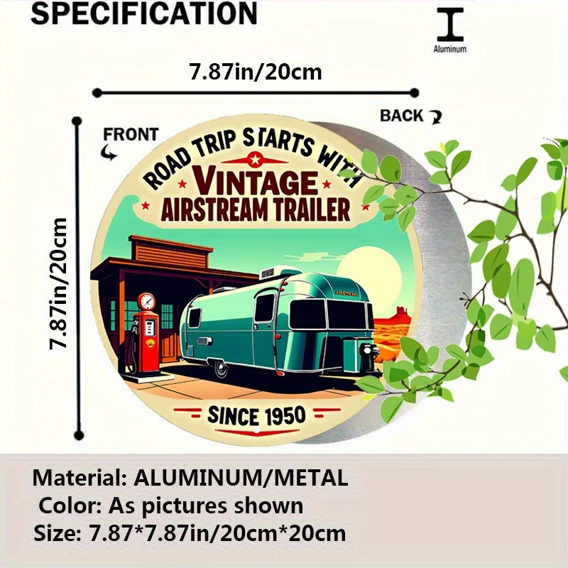 1pc Retro Airstream Trailer Aluminum Metal Tin Sign - Vintage Desert Travel Wall Art with 