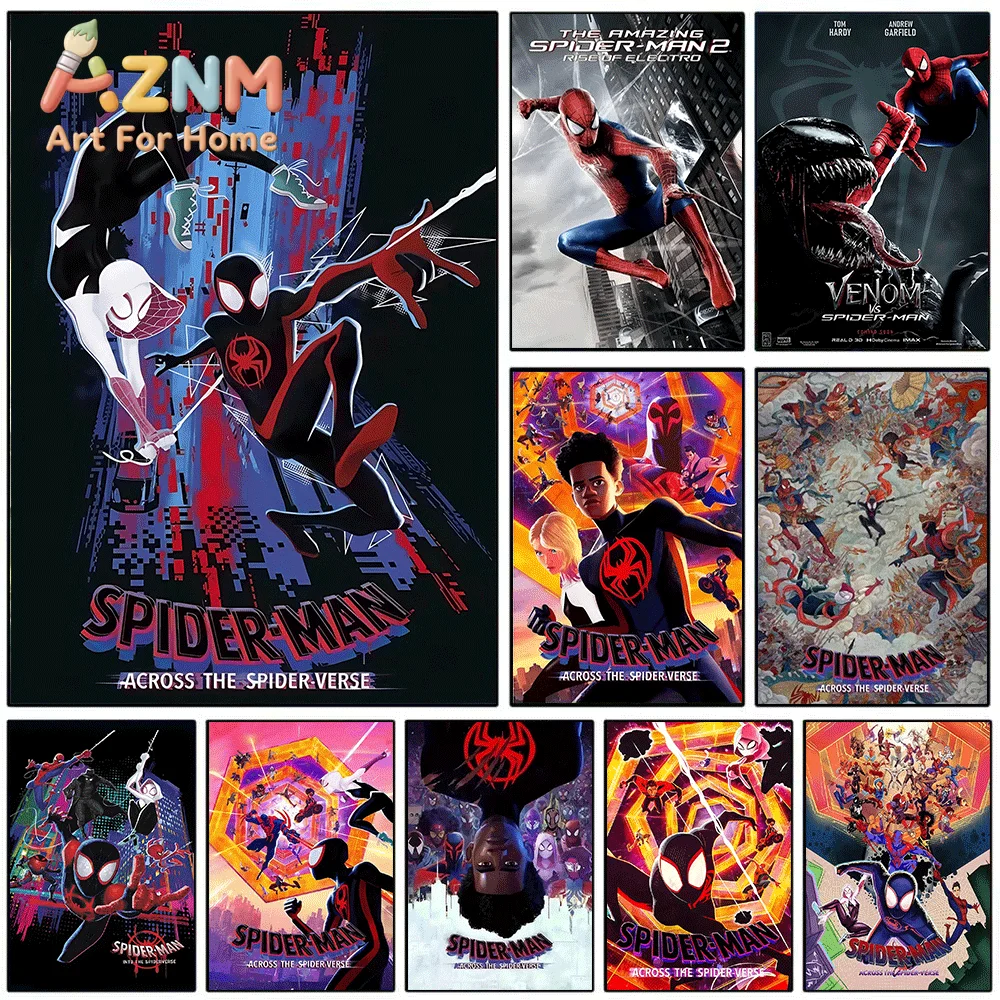 AZNM Spider-Man Across The Spider-Verse Movie Poster Canvas Wall Art Unframed Print Home Bedroom Decor Poster for Superhero Fa