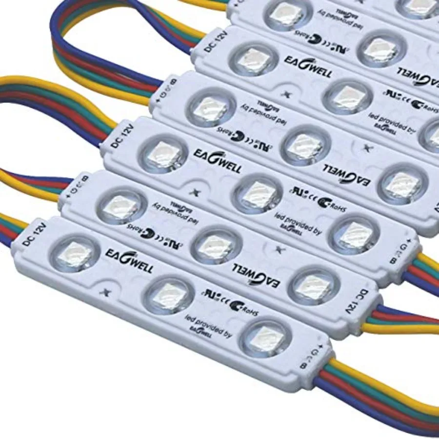 

200 шт. светодиодных модулей 12В, сверхъяркие, 5050 SMD RGB, с изменением цвета, 1.44Вт, 100 футов, водонепроницаемые IP65, многоцветные светильники для