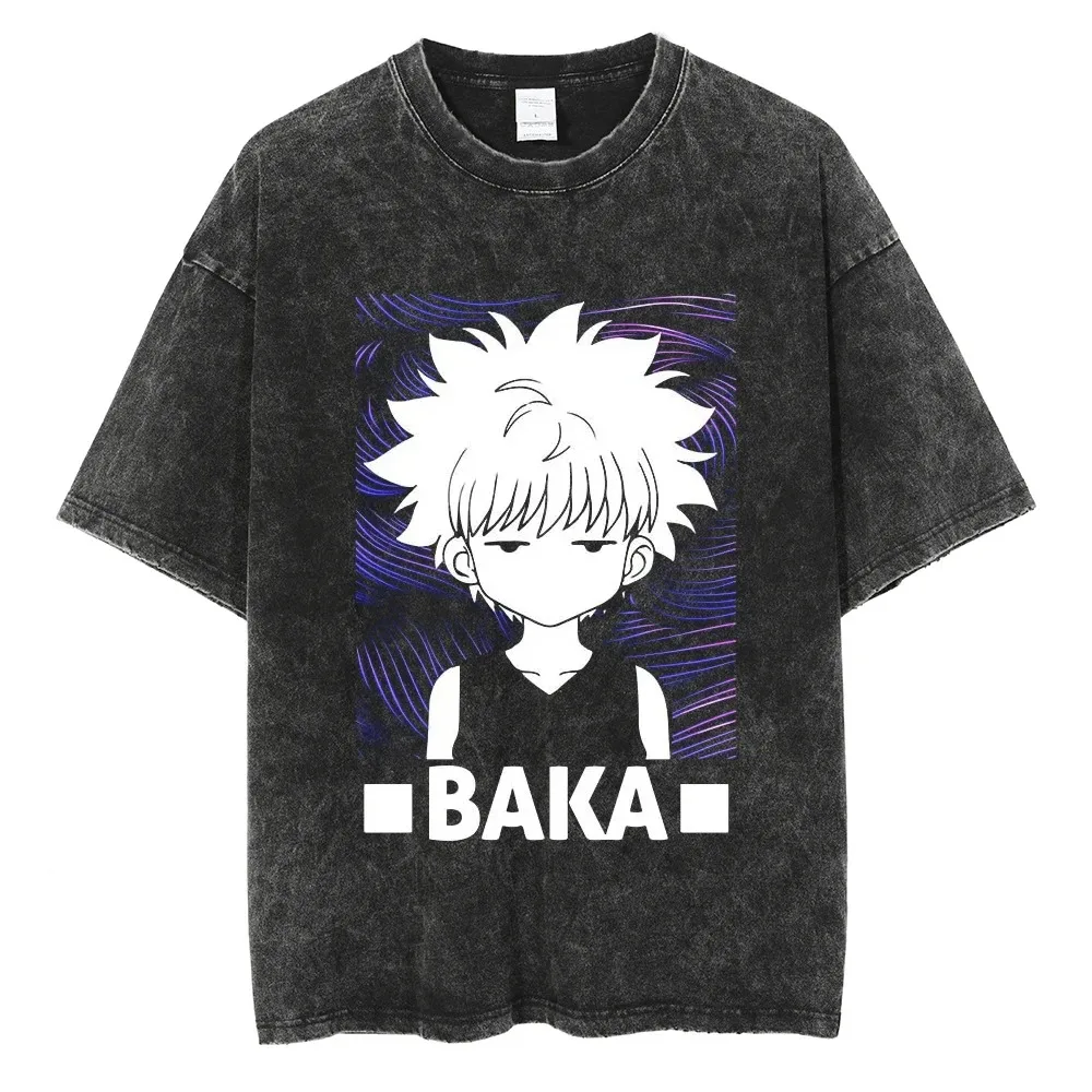 Anime Hunter × Hunter GON FREECSS Bedrucktes T-Shirt für Herren und Damen, gewaschenes T-Shirt, hochwertiges Vintage-Baumwoll-T-Shirt, Y2K-Oberteile