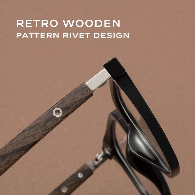 CAPONI Prescription Retro Men Glasses Frame Blue Blocking Wood Grain Style Optical Glasses Brand Designer Spectacles PJ72035