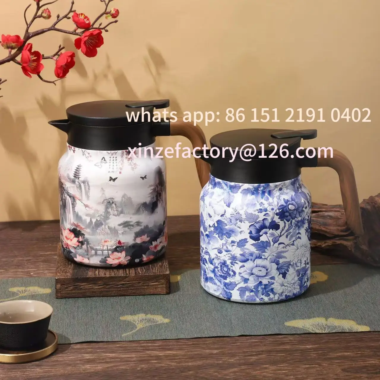 

Настраиваемый стальной чайник с цветочным узором и крышкой, винтажный термос для чая с цветочным принтом, встроенный заварочный разделитель, термоустановка воды