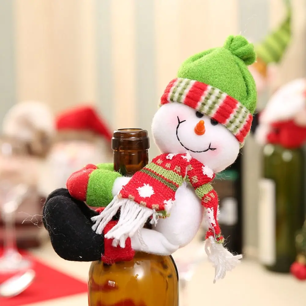 Cartoon Christmas Wine Bottle Cover Santa Claus Snowman Wine Bottle Cover Plush Doll Christmas Decorations