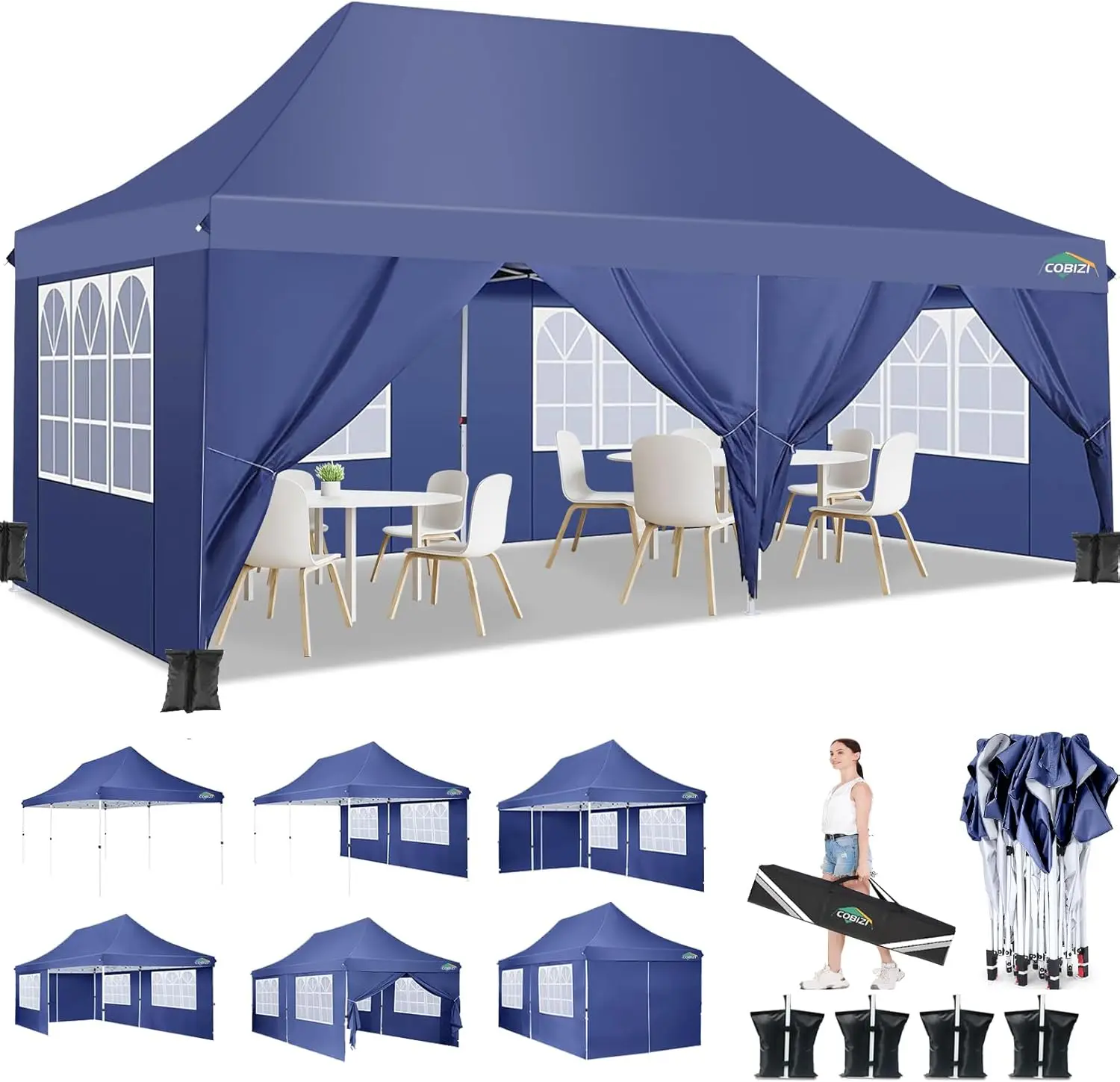 10x20ft Pop Up Canopy Tent with 6 Removable Sidewalls Easy Up Commercial Canopy Waterproof and UV50+ Gazebo with Portable Bag