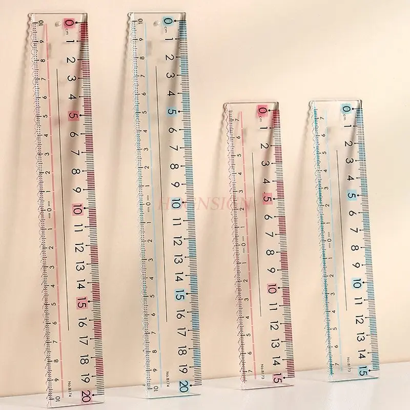 2pcs Straight ruler, anti myopia grid ruler, transparent ruler, high aesthetic value, hard plastic, multifunctional surveying
