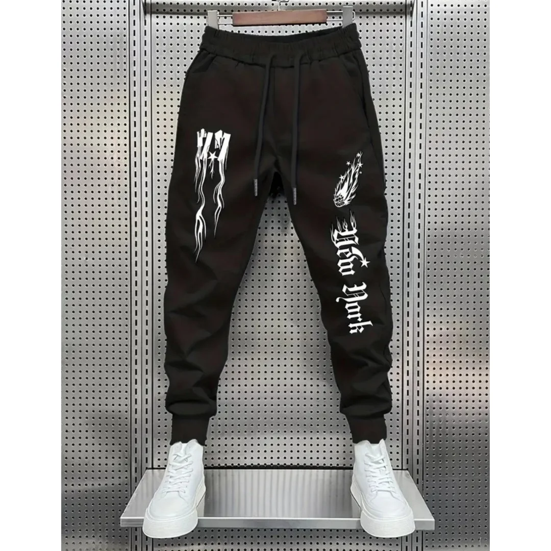 가을 신상 남성용 피트니스 트레이닝 레터 프린트 마이크로 엘라스틱 편안한 드로스트링 팬츠 아웃도어 도시 스포츠 팬츠