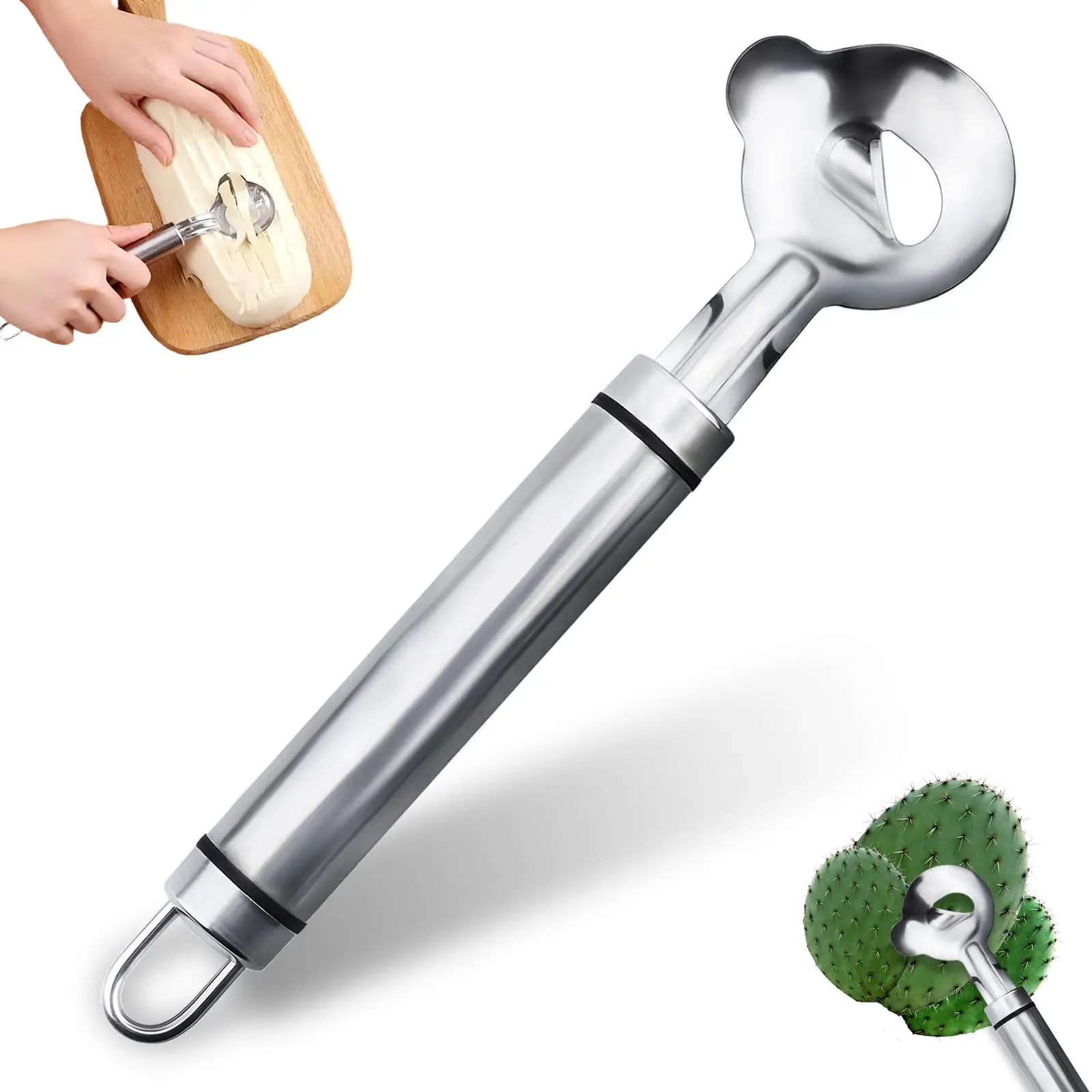 2-piece Cactus Peeler Set Stainless Steel Vegetable and Fruit Peeler, Spoon shaped Melon Ball Digger and Seed Remover, Convenient Kitchen Tools for Home Use