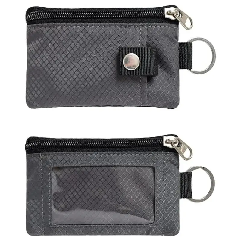 Dompet Tempat Kartu Identitas dengan Tali dan Resleting, Dompet Kartu Perjalanan Tipis Tahan Air dengan Gantungan Kunci untuk Pria dan Wanita