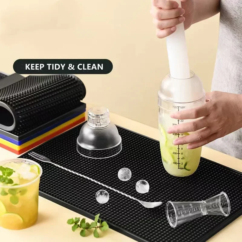 Silicone Coffee Maker Mat Countertop Bar Spill Mats Bar Service Mat Dish Glass Drying Mat for Barista Cocktail Bartender Black