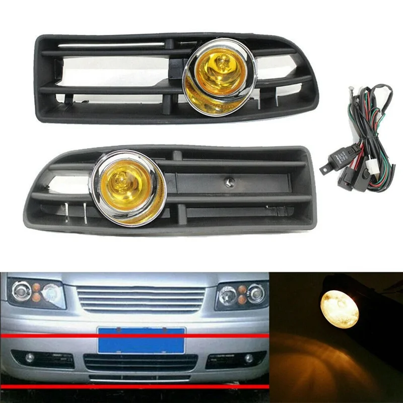 

Yellow Light Front Fog Lights Assembly Fog Lamp Grille With Switch Harness For VW Bora Jetta MK4 1998-2004 Replacement Parts