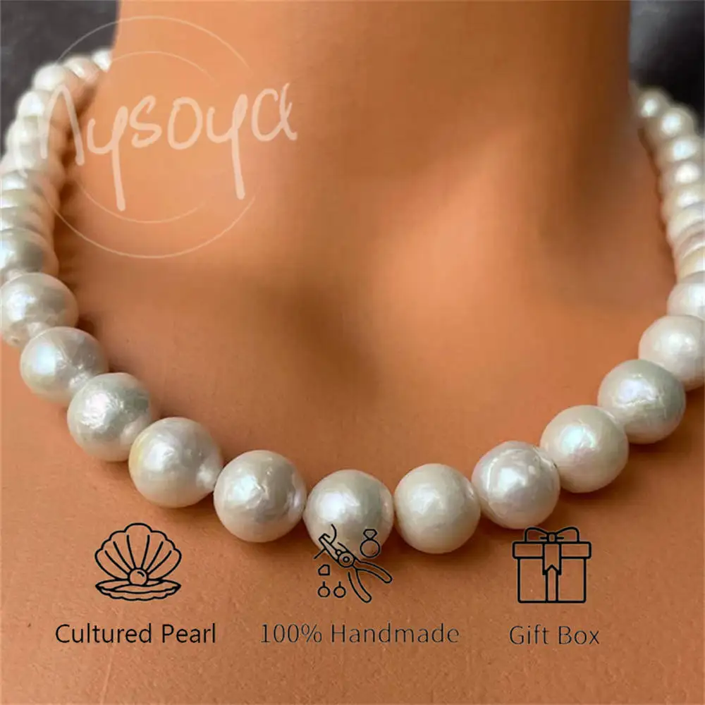 

MYSOYA Ожерелье из белого пресноводного жемчуга 10-11 мм Подарочная коробка Подарки для нее/Хим на дни рождения/свадьбы/юбилея/День святого Валентина