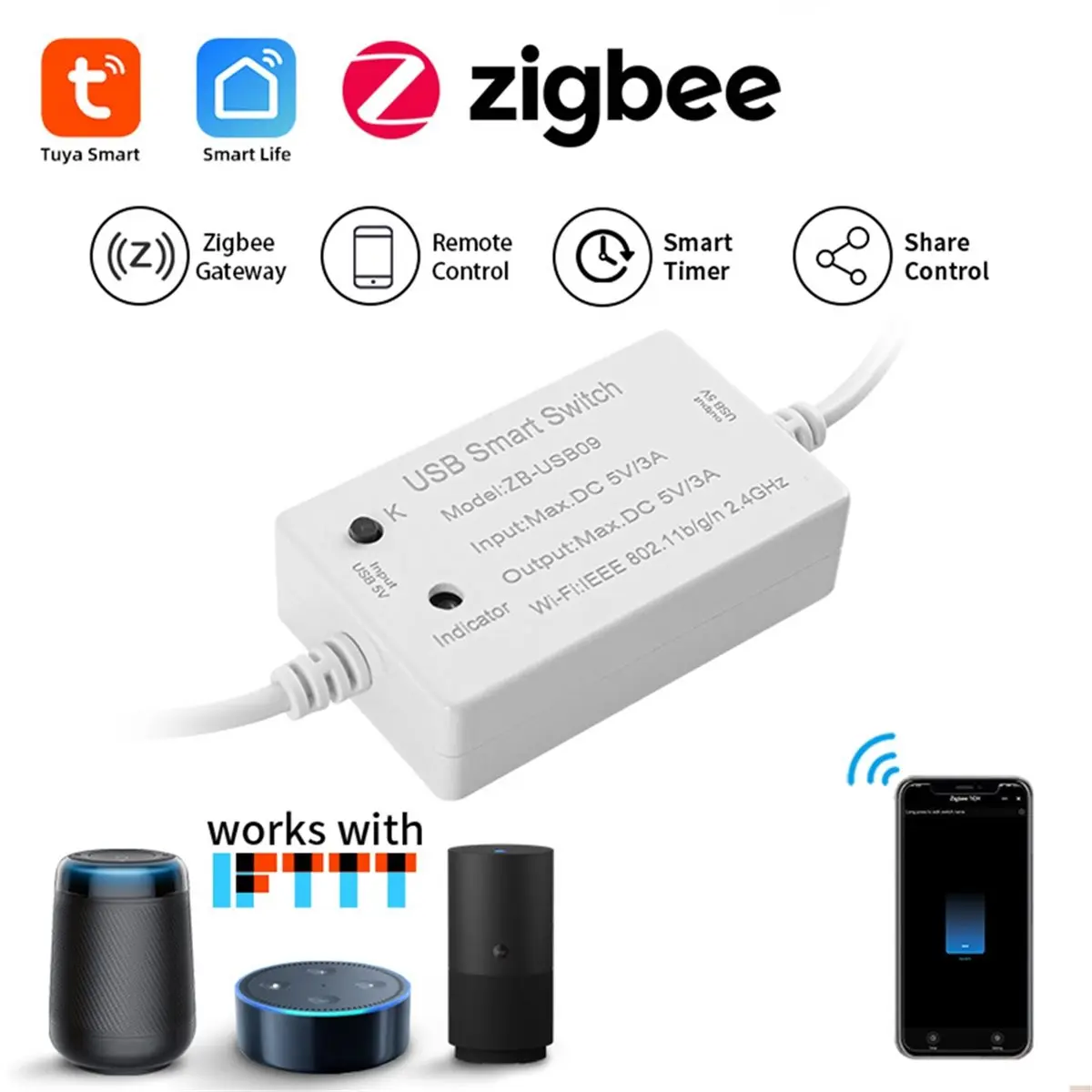 Budget-Friendly Tuya Zigbee USB Switch USB Smart Switch Controller Zigbee Household Appliance Circuit Breaker Switch Controller