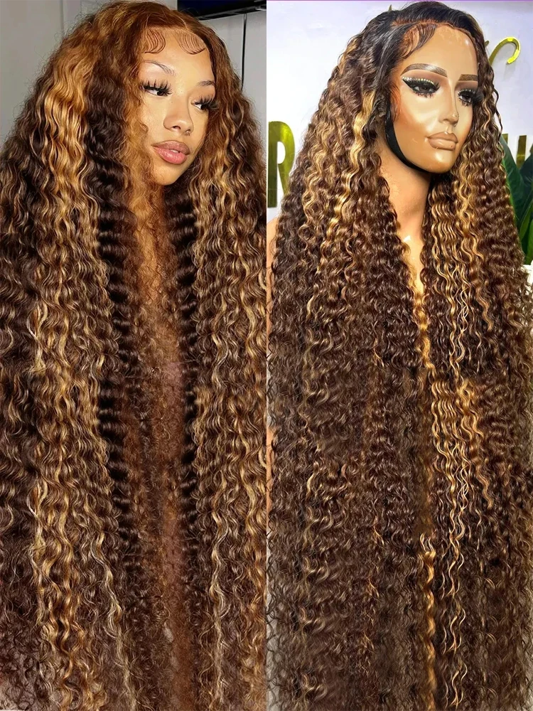 40 Inch Obmre Highlight Wig Human Hair Curly Loose Deep Wave Lace Frontal Wig 4/27 Colored Brazilian 13x4 Glueless Wig For Women