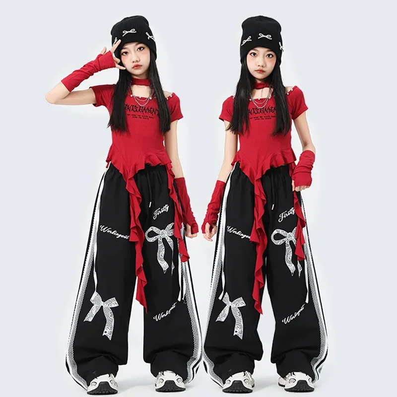 

Hip Hop Spicy Girls Irregular Crop Top Street Dance Loose Pants Girl Group Clothes Sets Kids K-pop Jazz Costume Child Streetwear