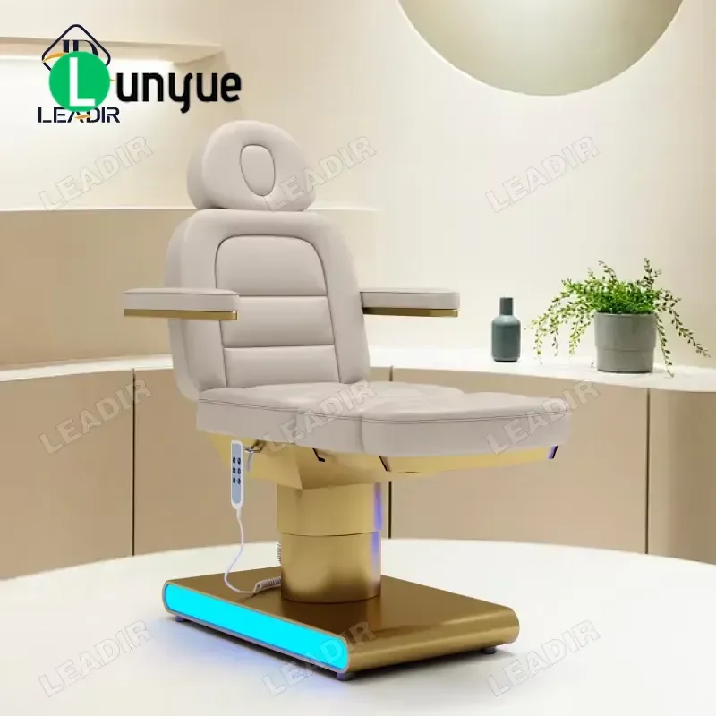 Electric Beauty Massage Bed 3 Motor Gold Stainless Steel Base Spa Furniture Customizable Color Face Bed for Skin Care
