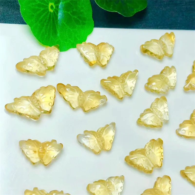 10PCS Natural Citrine Butterfly Pendant Crystal Carving Polishing Mature Charm Jewelry Birthday Present 17-21MM