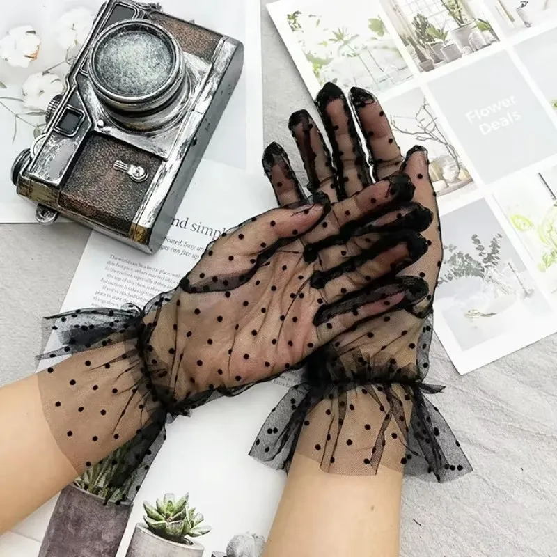 

1pc Sexy Transparentes Dot Print Black White Mesh Tulle GloveSpring Summer Thin Short Glove Club Prom Party Dancing Dress Glove