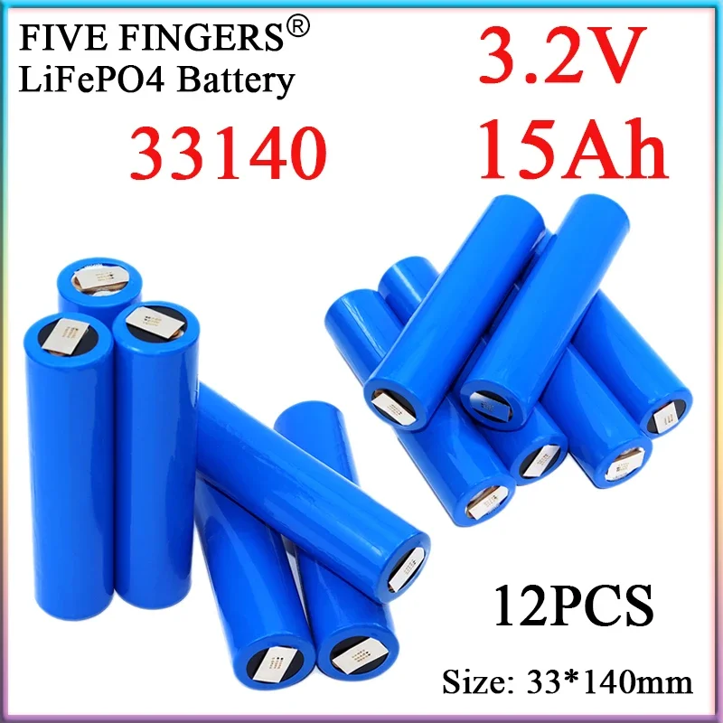 

12PCS New 3.2V 15Ah 33140 Lifepo4 Rechargeable Battery 5C High Power DIY 12V 24V 36V E-Tools/bicycle/golf trolley/ cart/Tricycle