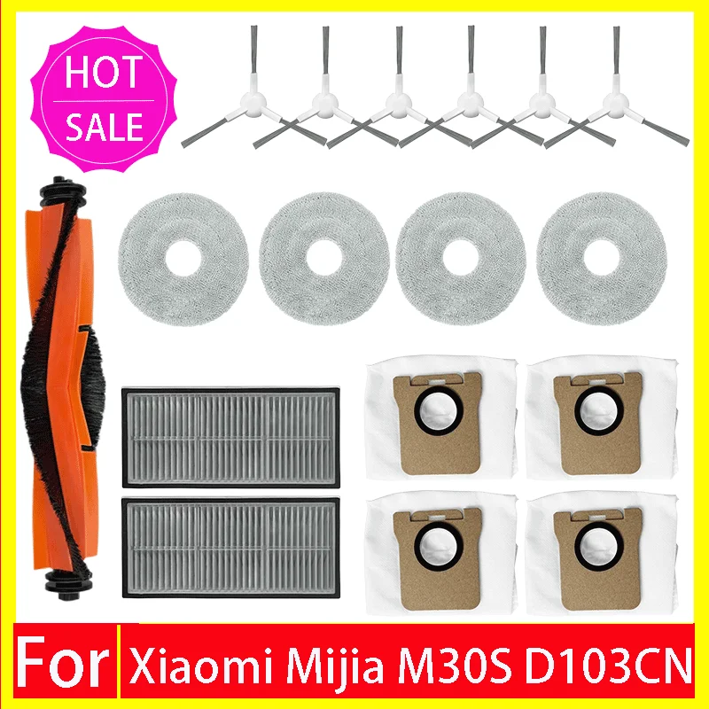 Consumables For Xiaomi Mijia M30S D103CN Replacement Accessories Main Side Brush lip Hepa Filter Mop Cloth Dust Bag Parts