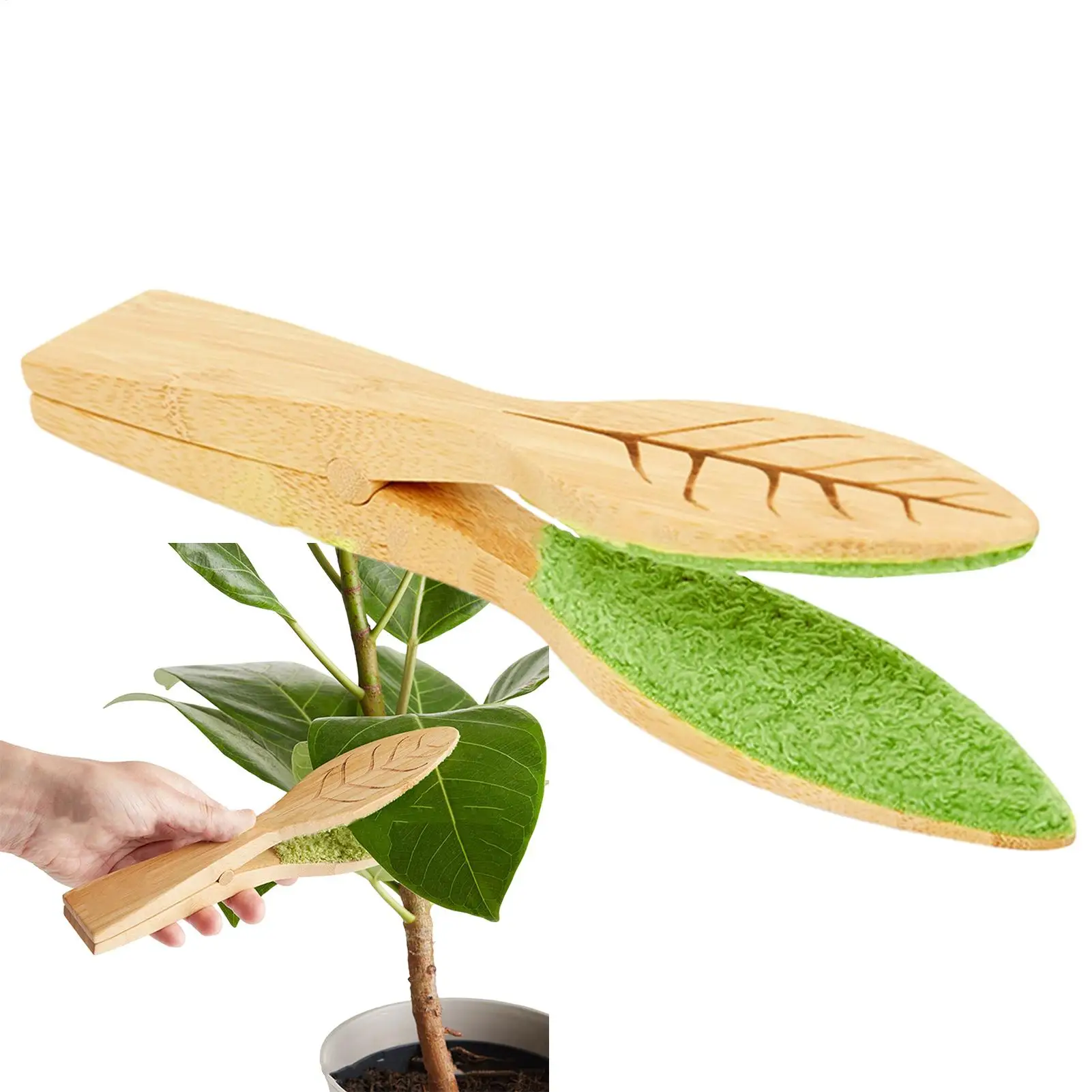 Leaf Cleaning Tongs Handheld Green Plant Cleaning Brush with Ergonomic Handle,Durable Wooden Design for Efficient Leaf Removal