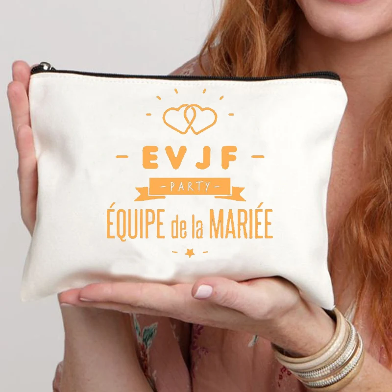 Evjf-Poudres cosmétiques en toile avec fermeture éclair, sac de rouge à lèvres imprimé Team Bride, porte-monnaie, cadeau de fête d'enterrement de vie de jeune fille, évaluation de voyage