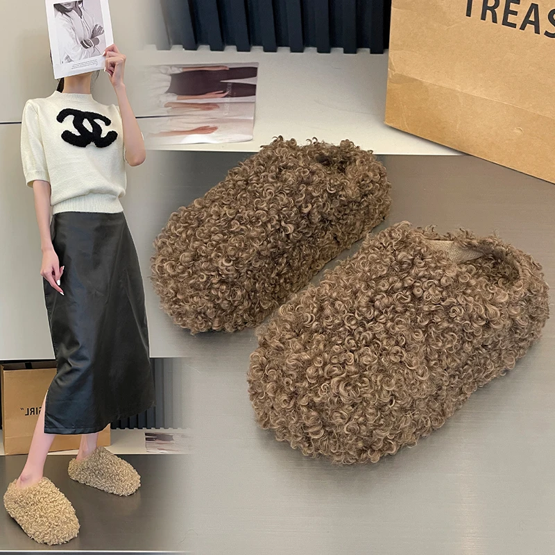 Baotou Hairy Slippers Footwear 2025 Winter Home Lightweight Women Winter Cotton Mopping